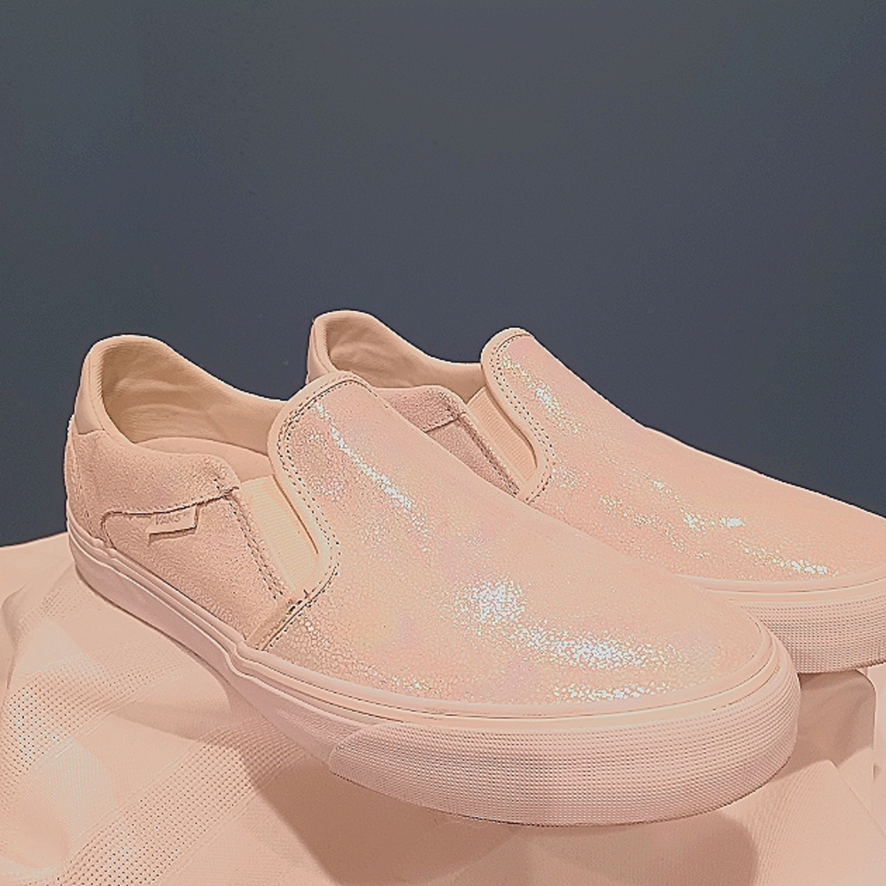 Pre-owned Vans Women’s Slip-On Iridescent white size 10m ortholite-deluxe